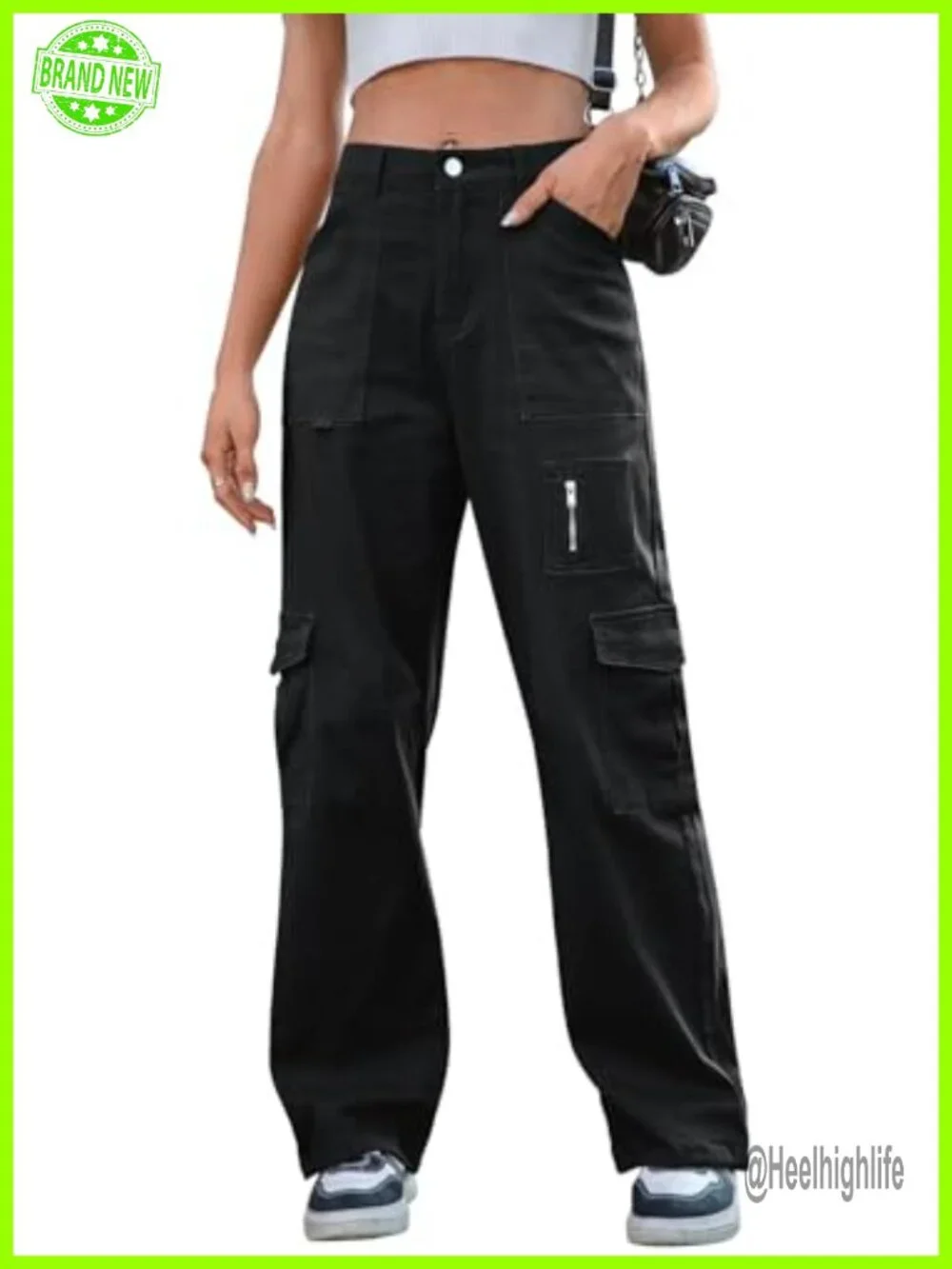 Women's High Waist Wide Leg Cargo Pants with 7 Pockets Stretchy Baggy Y2K